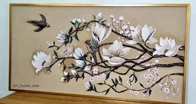 تابلو برجسته گل و پرنده